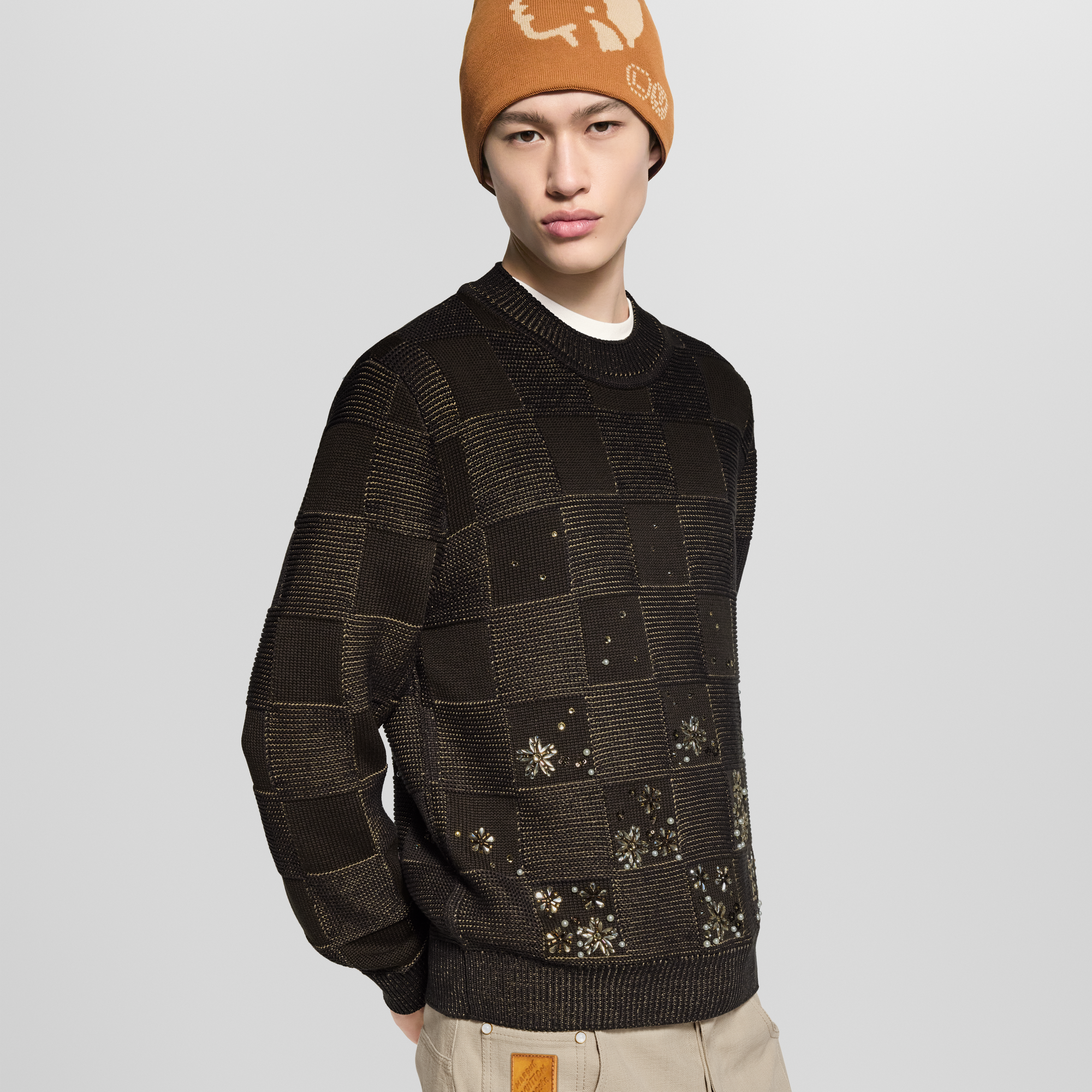 Damier Embroidered Long-Sleeved Crewneck  in Men's Ready-to-Wear All Ready-to-Wear collections by Louis Vuitton (Product zoom)